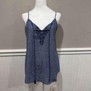 Ann Taylor Chambray Tank Blue Embroidered – M